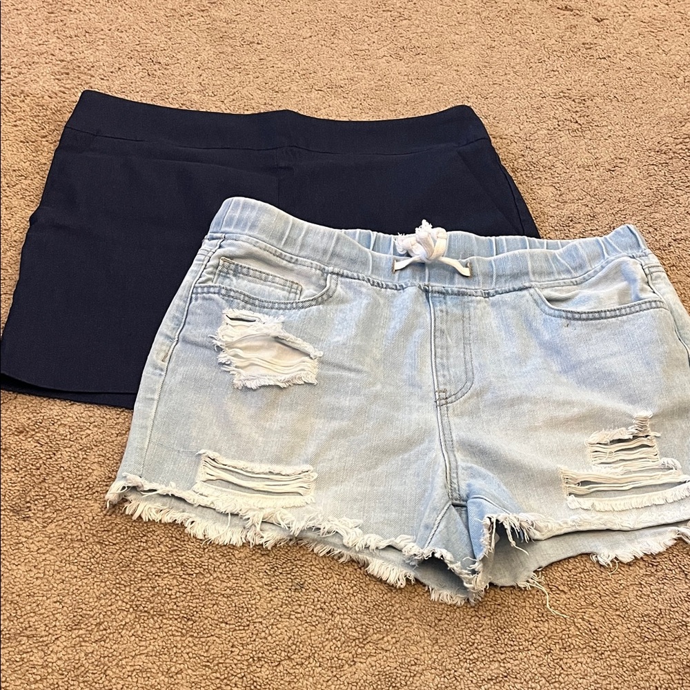 Stylish Blue Denim and Blue Stretchy Dress Shorts women’s L